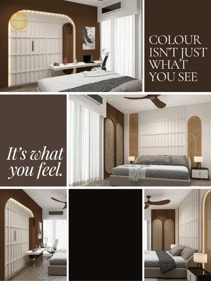 Color isn't just what you see; it's what you feel. This bedroom mood board showcases a rich brown and white palette with arched details and rattan panels, creating a space that feels both modern and warm.