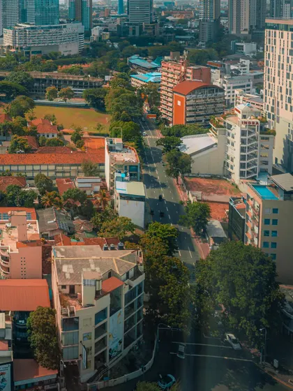 A top-down view of the streets of Colombo, showing the urban grid and architecture. I find that different perspectives can completely change the story of a place.