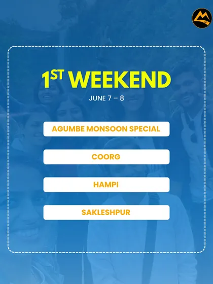Kicking off June with our 1st weekend trips. We have an Agumbe monsoon special, plus trips to Coorg, Hampi, and Sakleshpur.