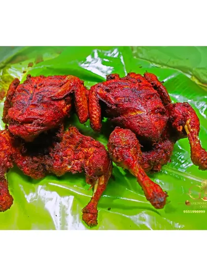 Our special whole fried chicken, marinated and cooked to perfection, served on a fresh banana leaf. A simple yet elegant dish for any occasion.