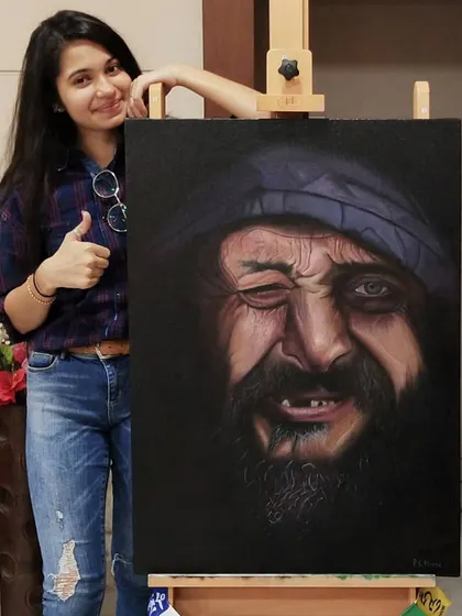 Here's the creative process behind my "Smile, on the face of misery!" portrait. It took four weeks to complete, building up layers to achieve this level of hyperrealism.