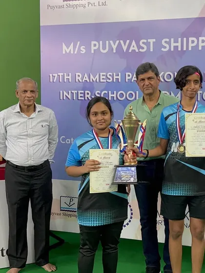 Sahana Sriram and Shreya Chandra, winners of the Girls U-14 team event at the inter-school tournament. Proud of our young champions.