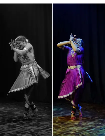 A collage of Sandhya Udupa in motion, showing the fluidity and grace of her dance.
