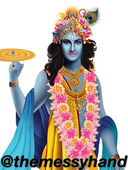 A full-length digital painting of Lord Krishna, holding the Sudarshana Chakra. This was a commissioned piece where I aimed to capture his calm and divine presence.