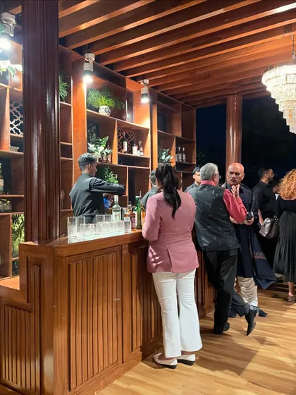 The interior of our custom walk-in bar, where functionality meets style. Guests can comfortably order drinks in a beautifully designed space that feels like a permanent, high-end establishment.