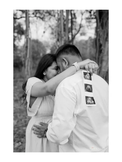 The same beautiful announcement concept in timeless black and white, adding an extra layer of emotion and artistry to the moment.
