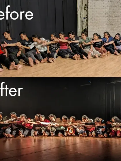 From a line of dancers in the studio to a powerful, unified entity on stage. This before and after shot from 'Sea's Fire' shows the power of collective performance.
