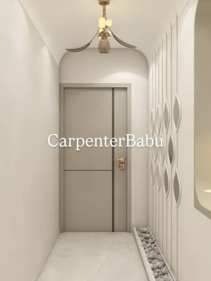 A closer look at the stylish and budget-friendly living room wall in a Hiranandani apartment. The design uses simple materials and clever lighting to create a high-end feel.