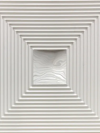A close-up of my 20x20 inch PVC panel. This design features concentric grooved squares with a small, textured mirror accent in the center, creating a hypnotic 3D effect.
