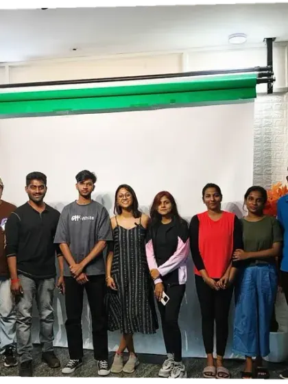 A group photo with the wonderful students and staff at the OMC Modeling Institute after our session on mental well-being and Face Yoga.