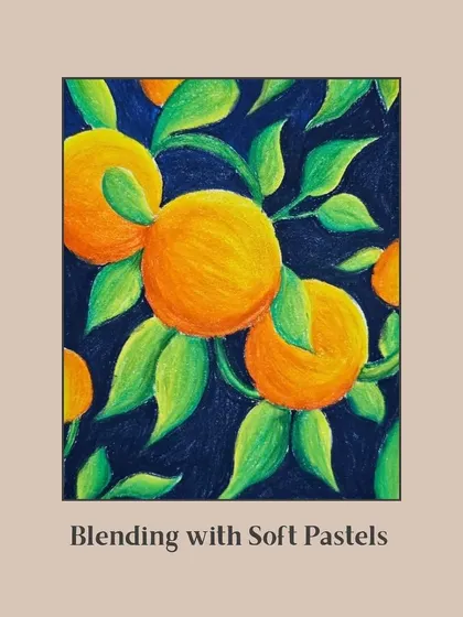 A beautiful example of blending with soft pastels. The vibrant oranges pop against the dark background, and the texture of the pastels adds richness to the artwork.