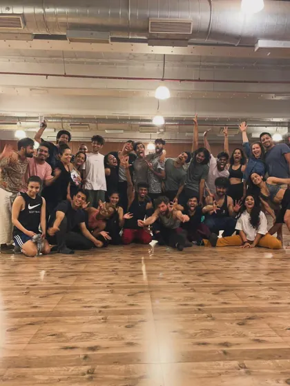 A happy group photo after an electrifying contemporary dance workshop. This image captures the vibrant community and collaborative spirit we share with partners like the UpperCut Danseteater from Denmark.