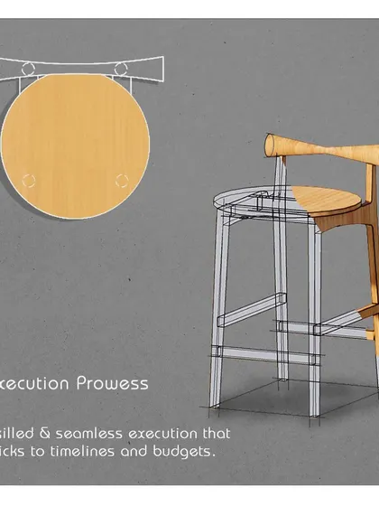 A design sketch of a custom bar stool, showing our process of refining the form and structure before execution. This is where skilled execution meets thoughtful design.