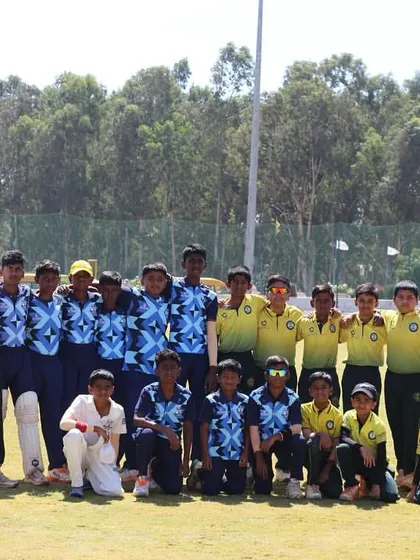 The U-17 teams of RSCA Bangalore and SST Cricket Academy Chennai pose together for a group photograph.