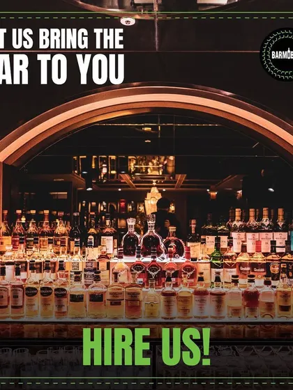 Let us bring the bar to you. This image shows a fully stocked bar, representing the comprehensive service we provide.