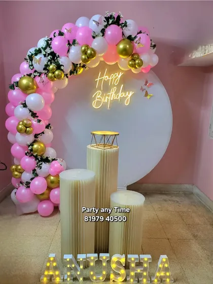 The full view of the surprise birthday setup for Anusha.