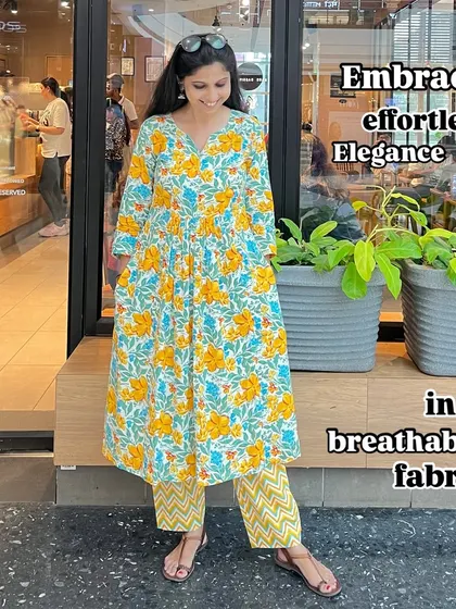 Embrace effortless elegance in our breathable yellow floral co-ords. This set is where comfort truly meets style.