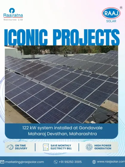 We specialize in iconic projects that power communities. Here is our 122 kW system installed at Gondavale Maharaj Devsthan, Maharashtra, showcasing our ability to deliver high-power generation for institutions.