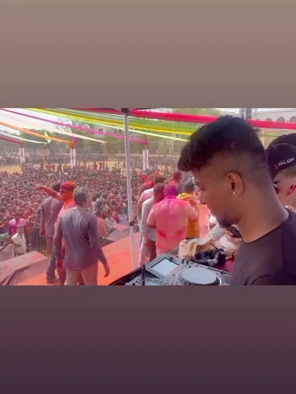 A similar shot capturing the huge audience at the Holi event. My job is to keep this energy going for hours with a mix of EDM and festive tracks.