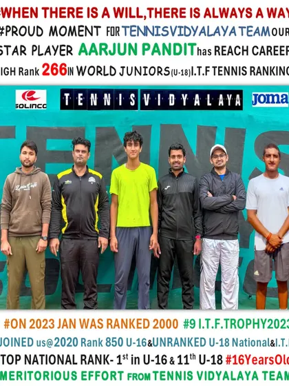 Charting the climb. This post celebrates Aarjun reaching a career-high ITF World Junior rank of 266, a massive jump from rank 2000 at the start of the year. This is the progress that attracts U.S. college coaches.