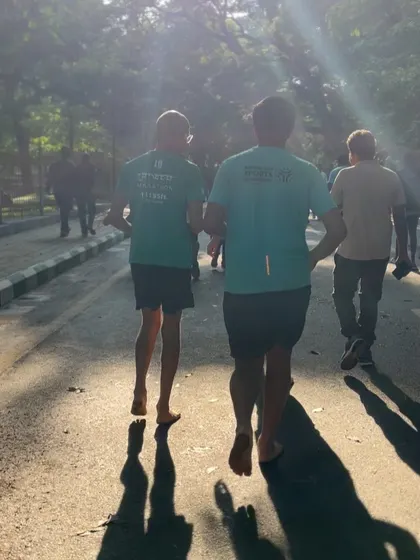 Runners enjoying the path during our promo event. There's a unique freedom and connection that comes from running barefoot on the earth.