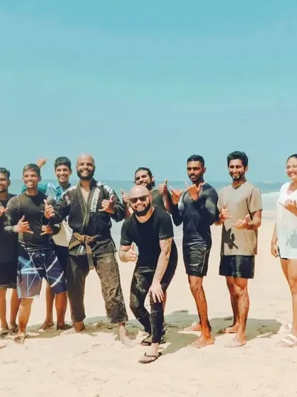 Strangers become teammates. This is the OctaFit community after a tough Jiu-Jitsu and surf session in Udupi. The smiles and shaka signs say it all. We come from different places but unite in the pursuit of getting stronger, together.