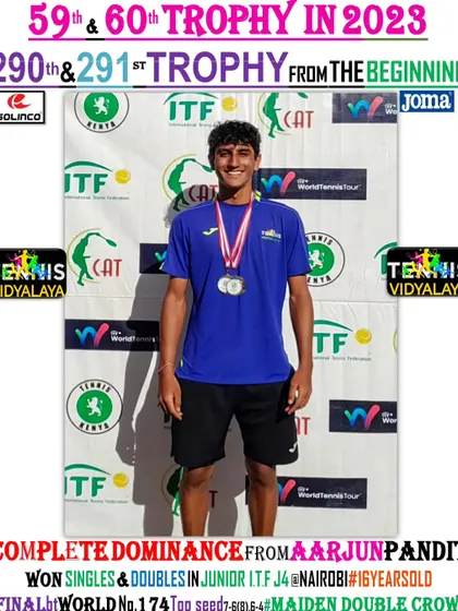 Complete dominance at the ITF J4 in Nairobi. Aarjun winning both the singles and doubles titles for a maiden ITF double crown, showcasing his all-around game.