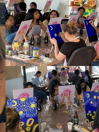 A collage capturing the energy of our Starry Night workshop. So many happy faces and beautiful, swirling skies.