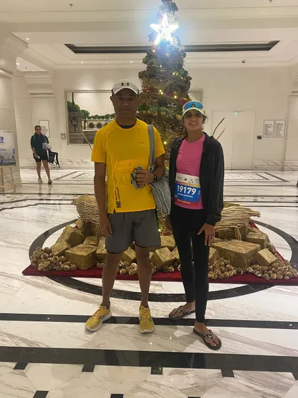 A pre race photo at the hotel. Getting ready for a big race involves both mental and physical preparation.