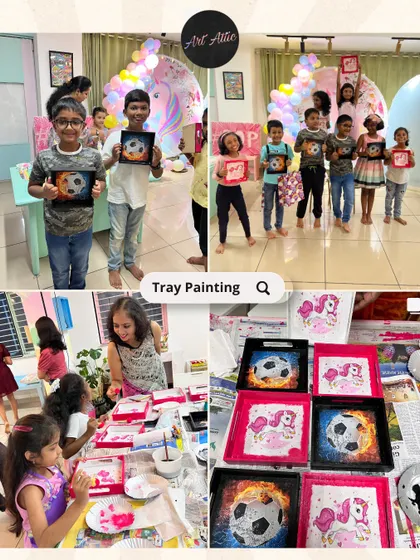 Forget plastic party favors! At our tray painting parties, kids design and paint their own functional trays. They get to take home a cool, useful return gift that they made themselves.