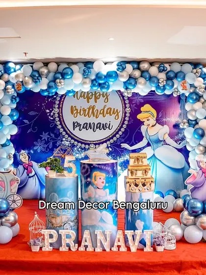 A full view of the Cinderella-themed stage, showing how we can transform a standard theme package to fit a client's specific request.