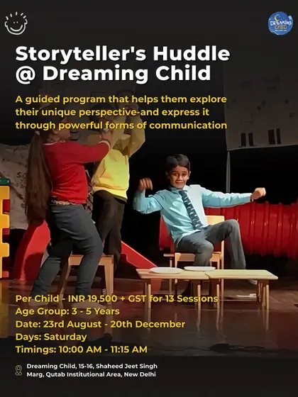 A Storyteller's Huddle at Dreaming Child, a guided program that helps young children (3-5 years) explore their unique perspective through communication.