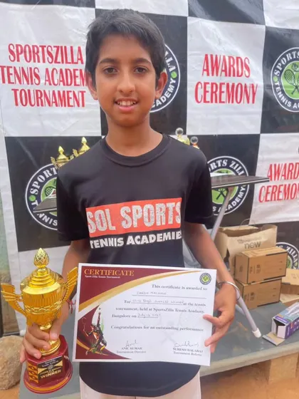 Champion Alert! Darsh Malhan clinched the Boys U12 Singles Title at the Open State Tennis Tournament and impressed with a semi-final finish in the U14 category.