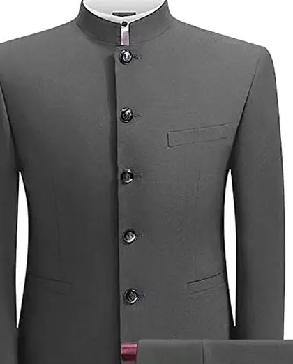 Our classic bandhgala suit in a smart charcoal grey. It offers a professional and sophisticated look.