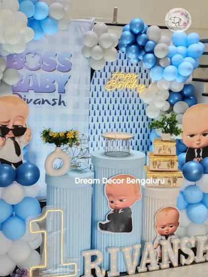 A close-up of the details in our Boss Baby decor. From the custom-printed backdrops to the small props, every element is designed to fit the theme perfectly.