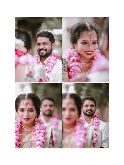 A collage of close-up shots capturing the intimate glances and loving expressions between the bride and groom during their wedding.