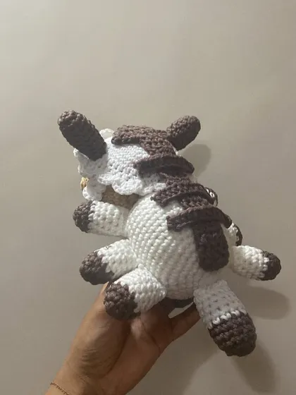 The back of the Appa doll, showing the arrow pattern along his body. Every detail is crocheted with care to make the character as accurate as possible.