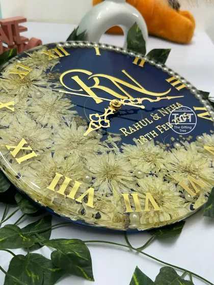 Here you can see the detail of the golden Roman numerals and the intricate clock hands. Every element is carefully placed in the resin to ensure a flawless, high-gloss finish.