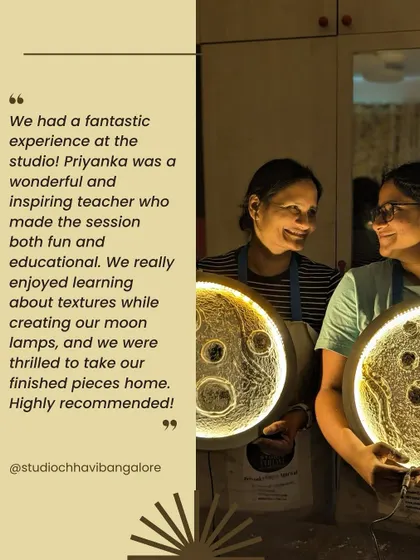 "Priyanka was a wonderful and inspiring teacher." This lovely review from a mother-daughter duo who attended the moon lamp workshop warms my heart. They were thrilled to learn about textures and take their finished pieces home.