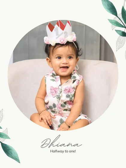 A beautiful portrait of Dhiana celebrating her six-month milestone. These sessions are a wonderful way to capture your baby's growing personality before their first birthday.
