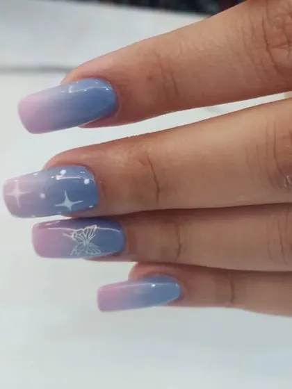 Another angle of the dreamy celestial ombré nails.