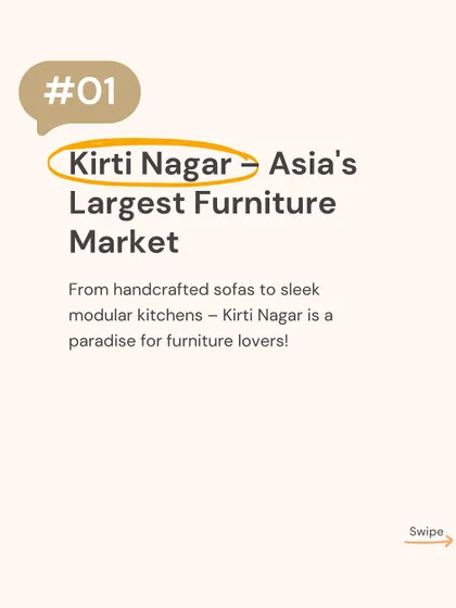 As architects in Delhi, we know the best spots for sourcing. Kirti Nagar is Asia's largest furniture market, a paradise for everything from handcrafted sofas to modular kitchens.