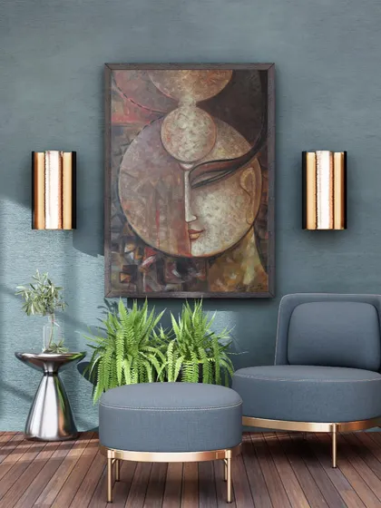 An untitled 24x36 inch acrylic on canvas painting, shown here in a modern living room setting. This piece has been sold.