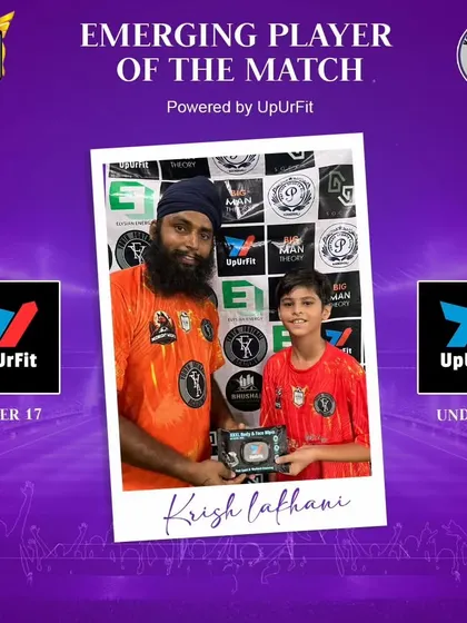 Krish Lakhani, a U-17 player recognized as an Emerging Player of the Match.