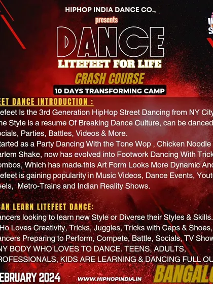 This poster provides an introduction to Litefeet dance and details who can benefit from our crash course, from beginners to professionals.
