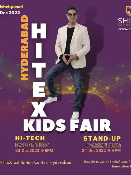 This poster announced my sessions at the HITEX Kids Fair in Hyderabad. I presented on "Hi-Tech Parenting" and "Stand-Up Parenting," offering modern, practical, and sometimes humorous takes on the challenges parents face today.