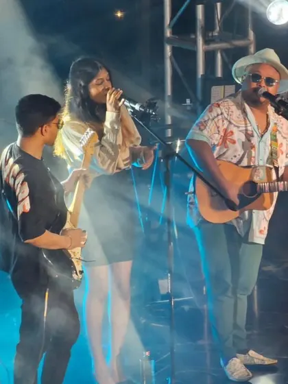 The chemistry on stage is everything. Here are my amazing bandmates, Divya and Hirutpal, locked in and creating magic together.