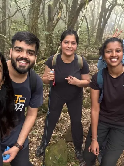 A happy selfie from within the dense forest trail of Kumaraparvatha.
