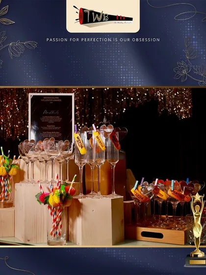 A vibrant and colorful mocktail station set up for the WeddingSutra Influencer Awards.