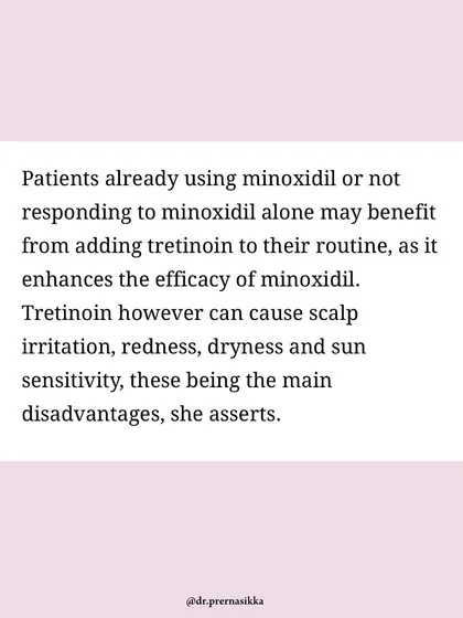 One of the key points from my Indian Express feature is that Tretinoin can enhance the efficacy of Minoxidil for patients who are not responding to Minoxidil alone. However, it is important to be aware of potential side effects like scalp irritation and sun sensitivity.